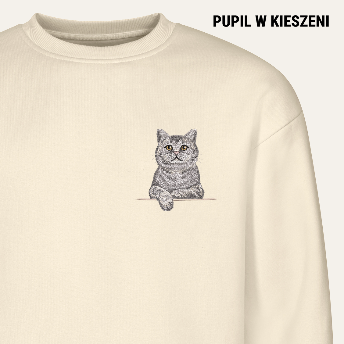Kot szkocki (srebrny) – bluza z haftem, piaskowa