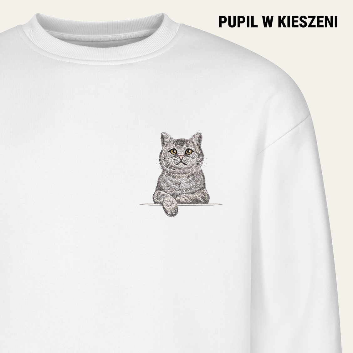 Kot szkocki (srebrny) – bluza z haftem, biała