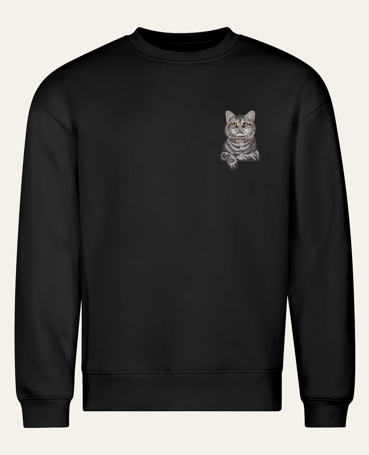 Kot szkocki (tabby) (szary) – bluza z haftem, czarna