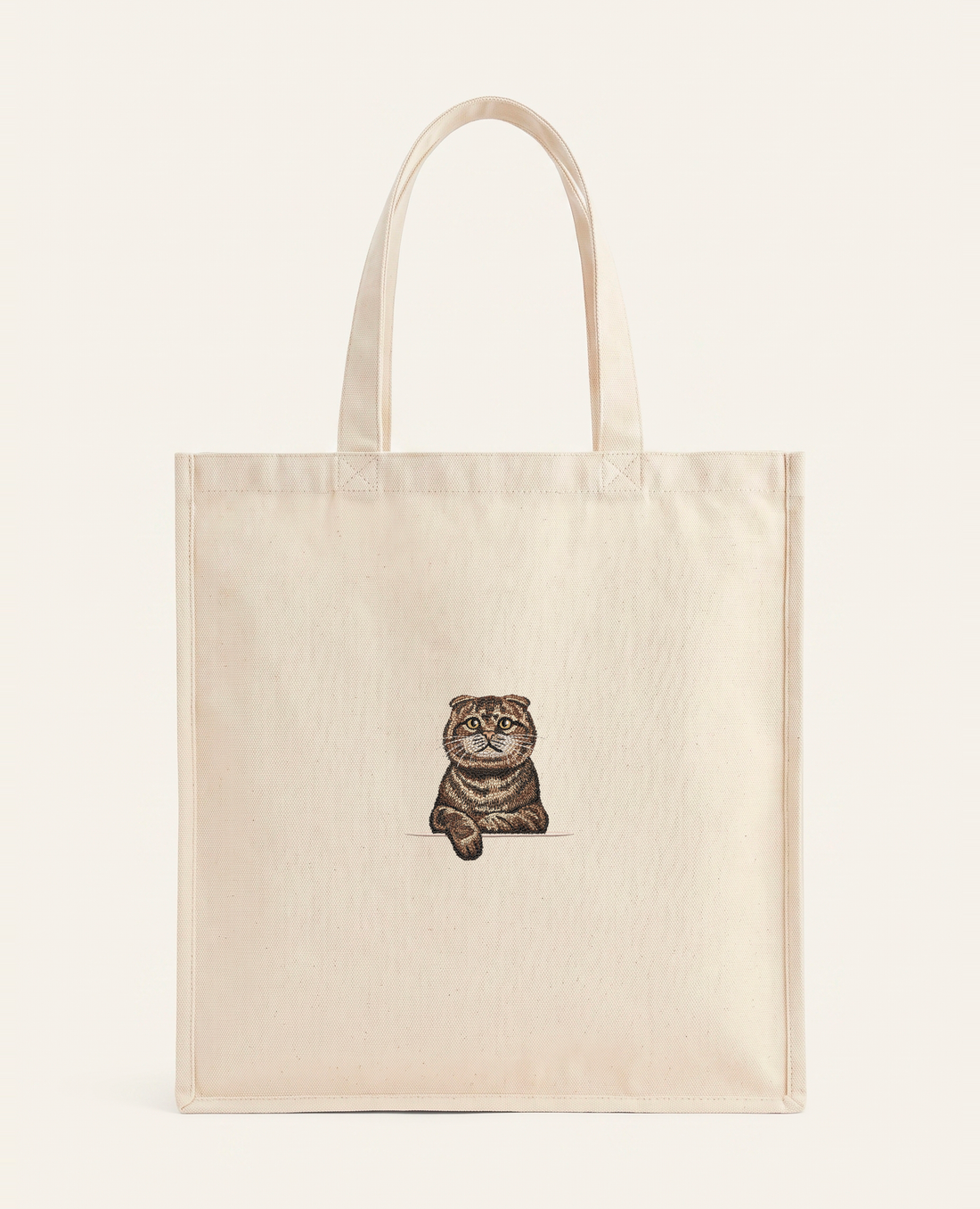 Kot szkocki fold (tabby) (brązowy) – torba z haftem, piaskowa