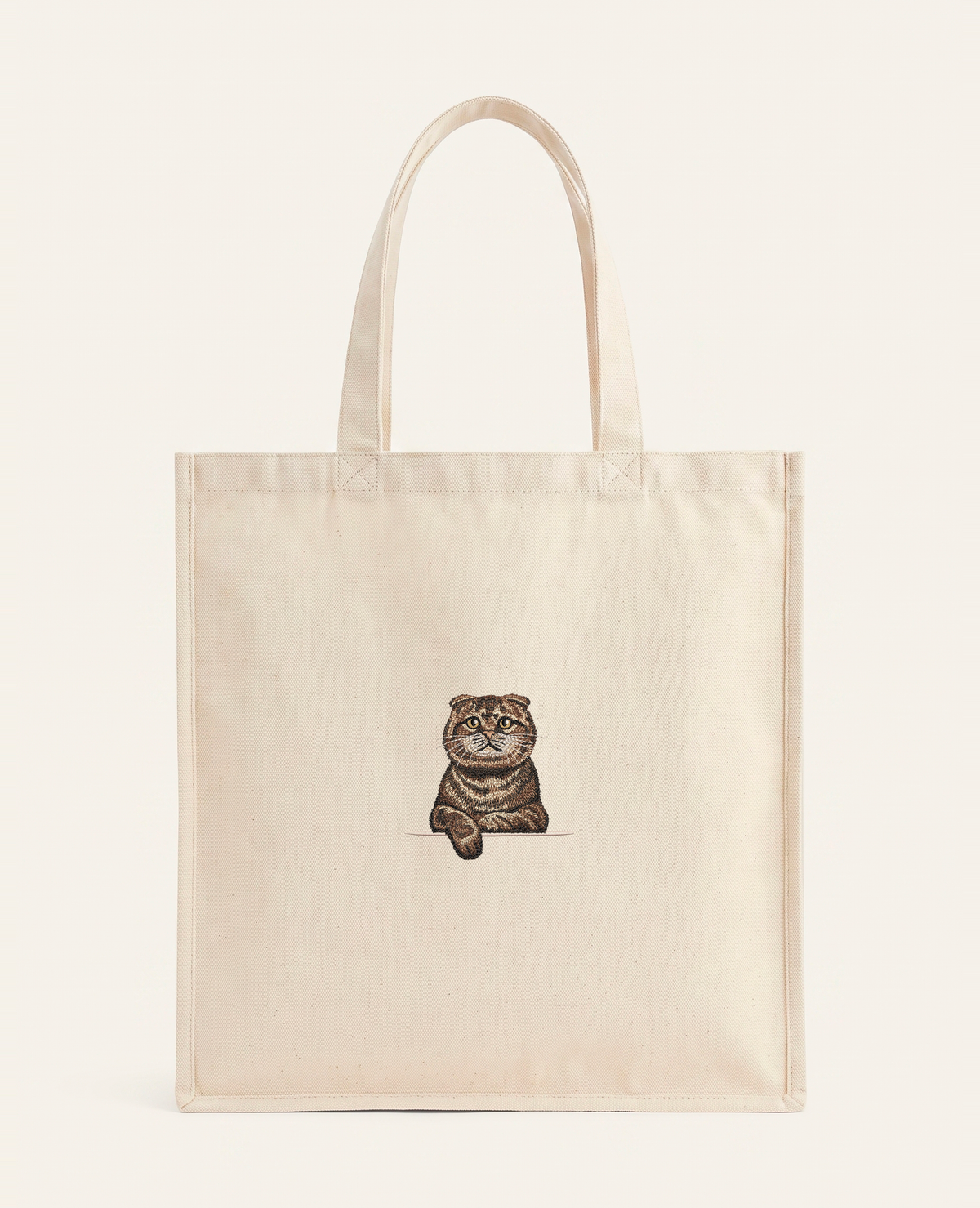 Kot szkocki fold (tabby) (brązowy) – torba z haftem, piaskowa