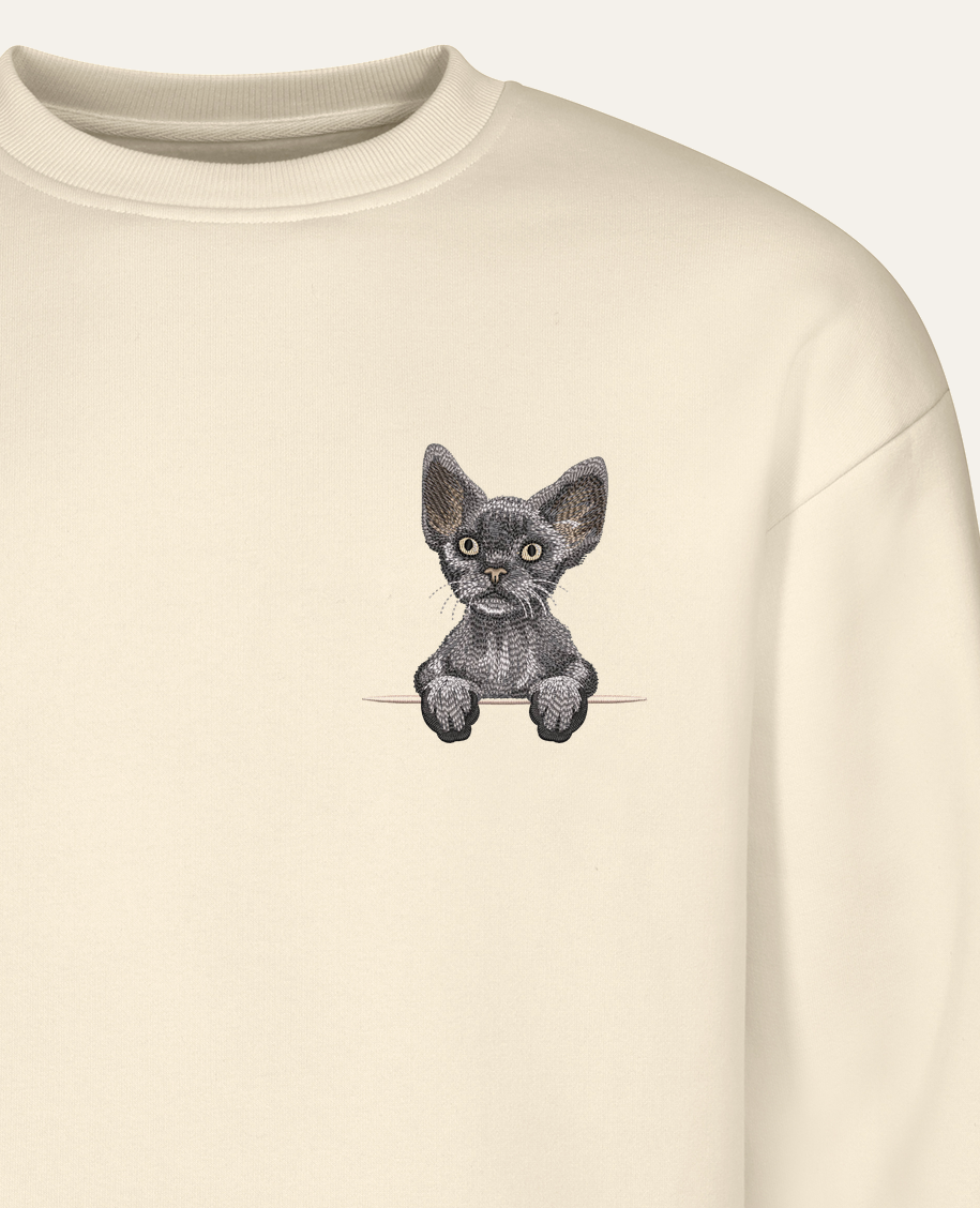 Devon rex (szary) – bluza z haftem, piaskowa