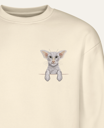 Kot orientalny (biały) – bluza z haftem, piaskowa