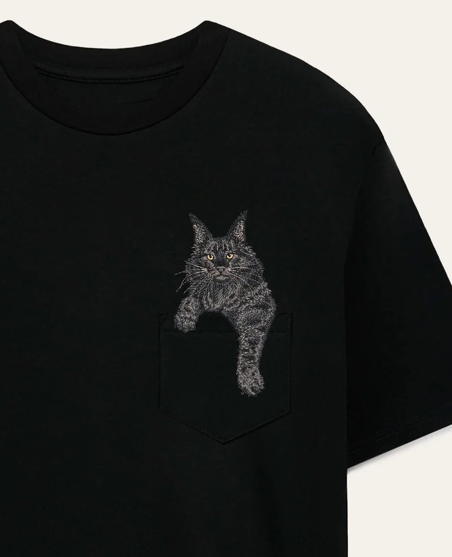 Koszulka z haftem Maine coon (czarny)