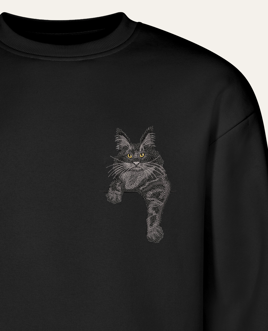 Maine coon (czarny) – bluza z haftem, czarna