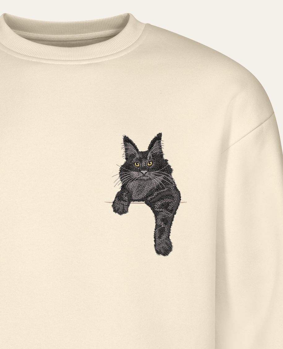 Maine coon (czarny) – bluza z haftem, piaskowa