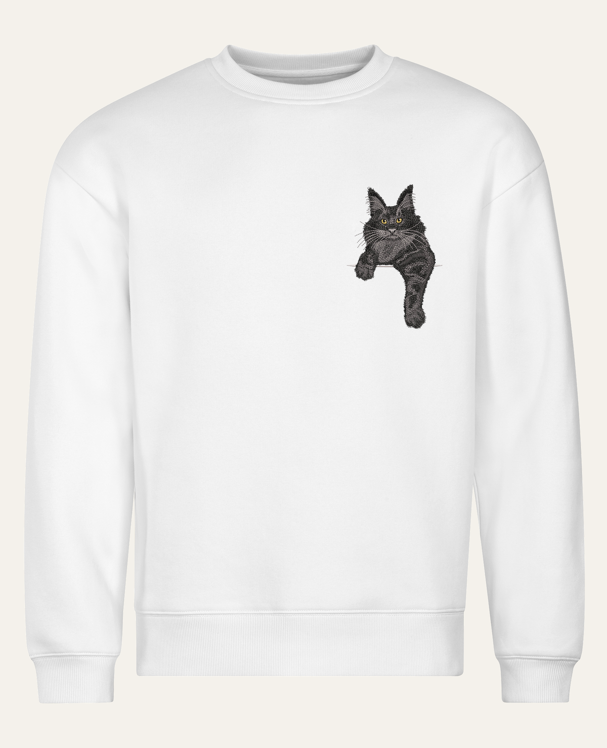 Maine coon (czarny) – bluza z haftem, biała