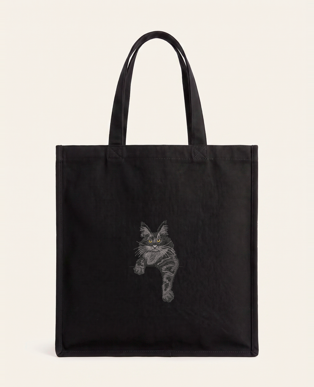 Maine coon (czarny) – torba z haftem, piaskowa