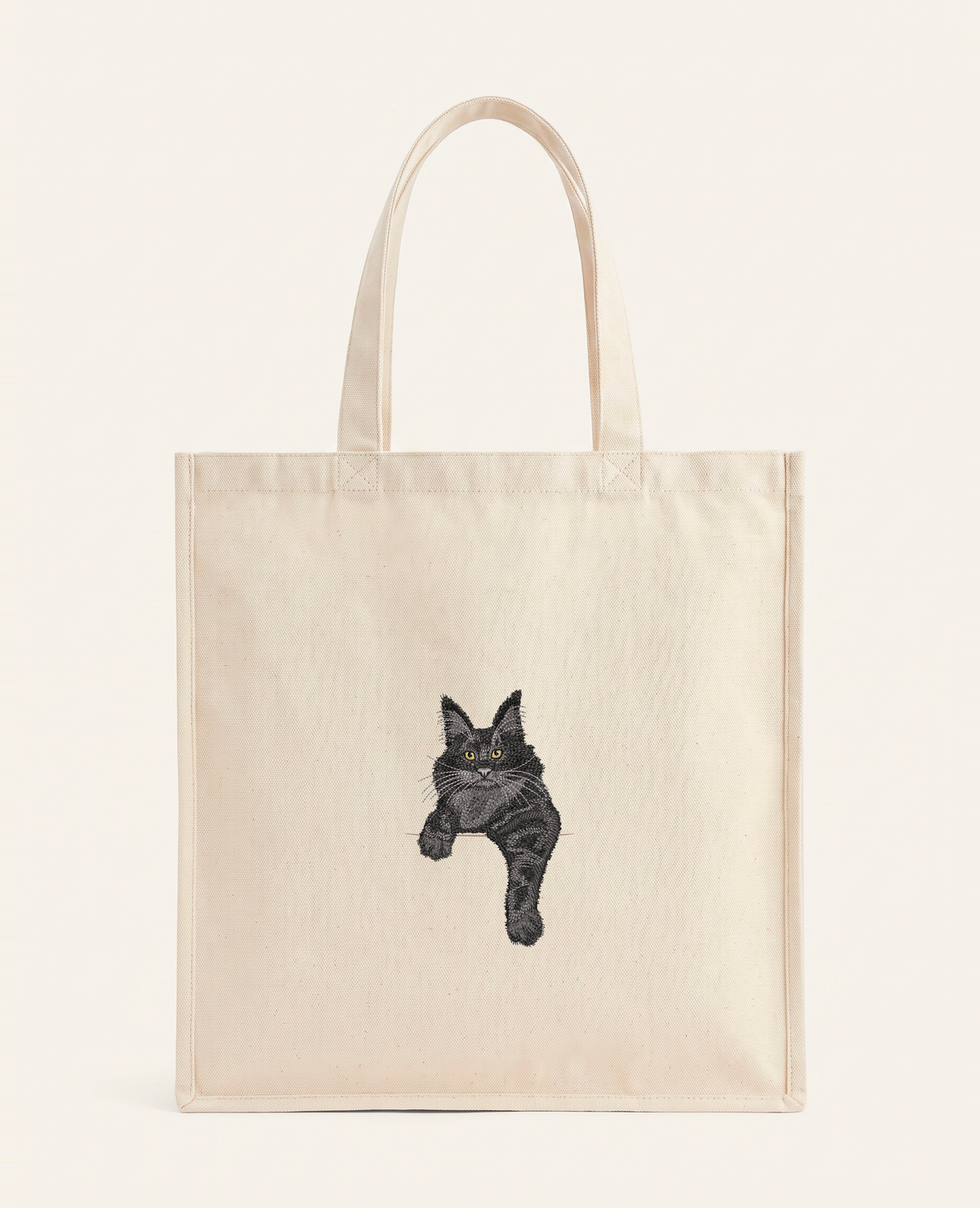 Maine coon (czarny) – torba z haftem, piaskowa