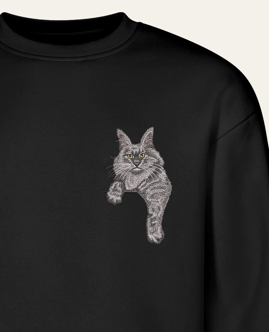 Maine coon (szary) – bluza z haftem, czarna