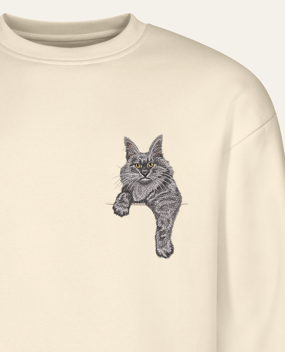 Maine coon (szary) – bluza z haftem, piaskowa