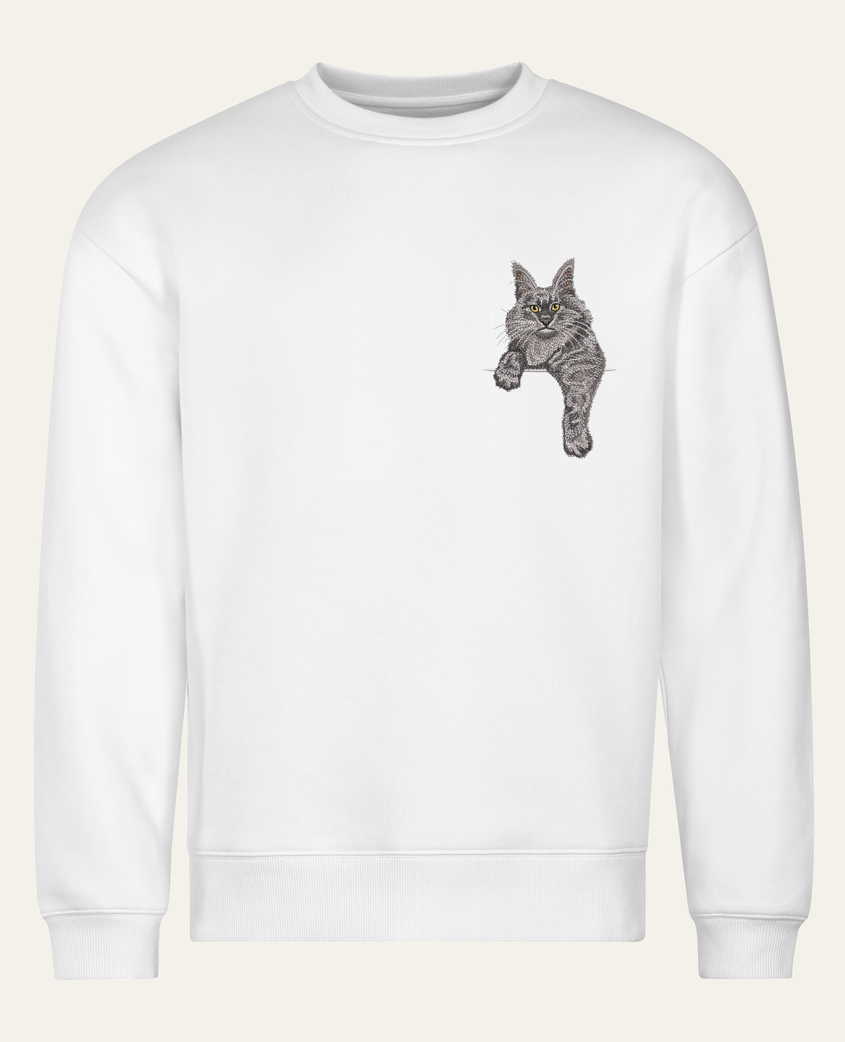 Maine coon (szary) – bluza z haftem, biała