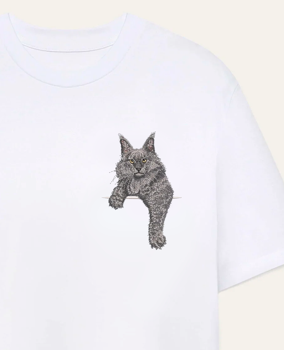 Maine coon (szary) – koszulka z haftem