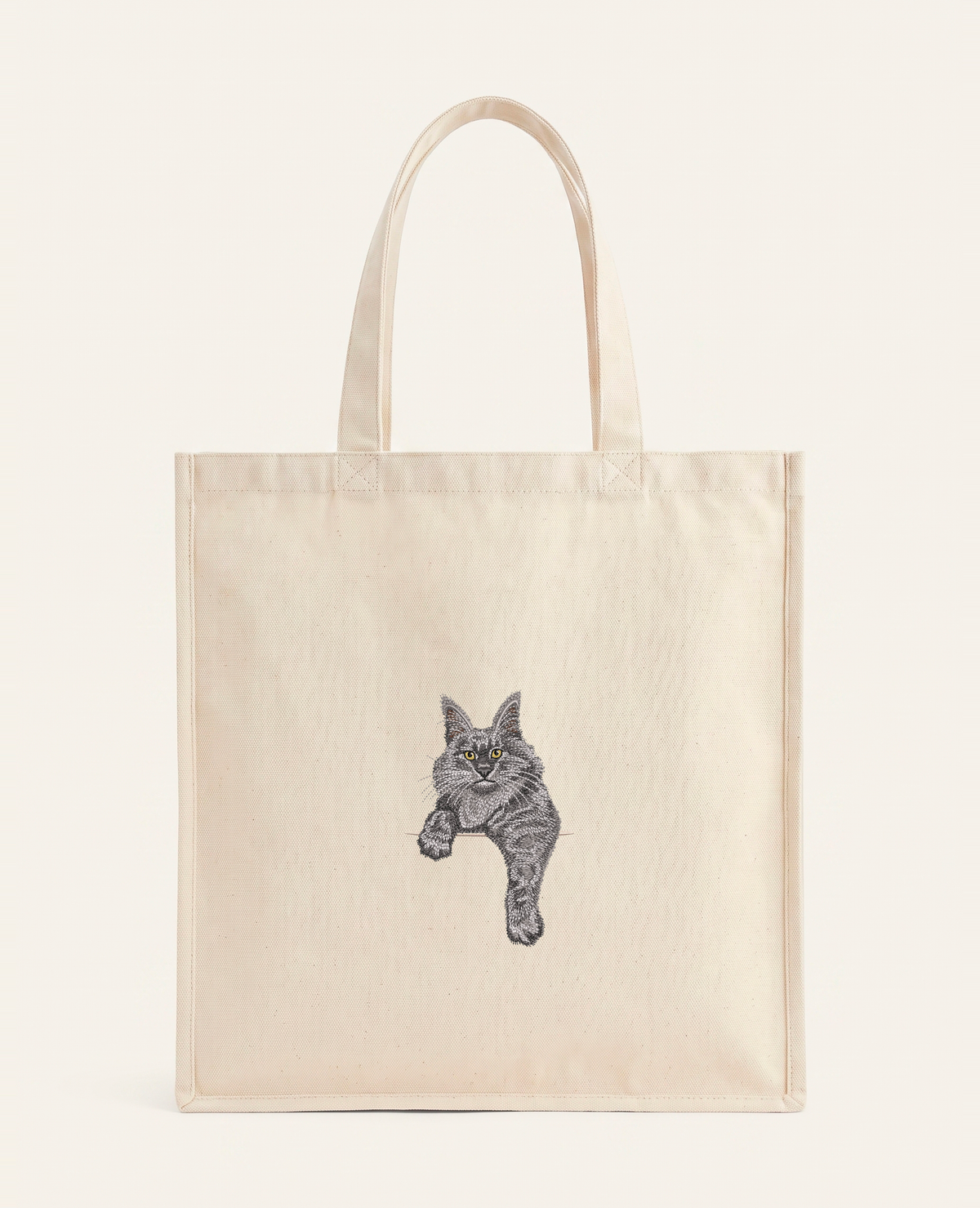Maine coon (szary) – torba z haftem, piaskowa