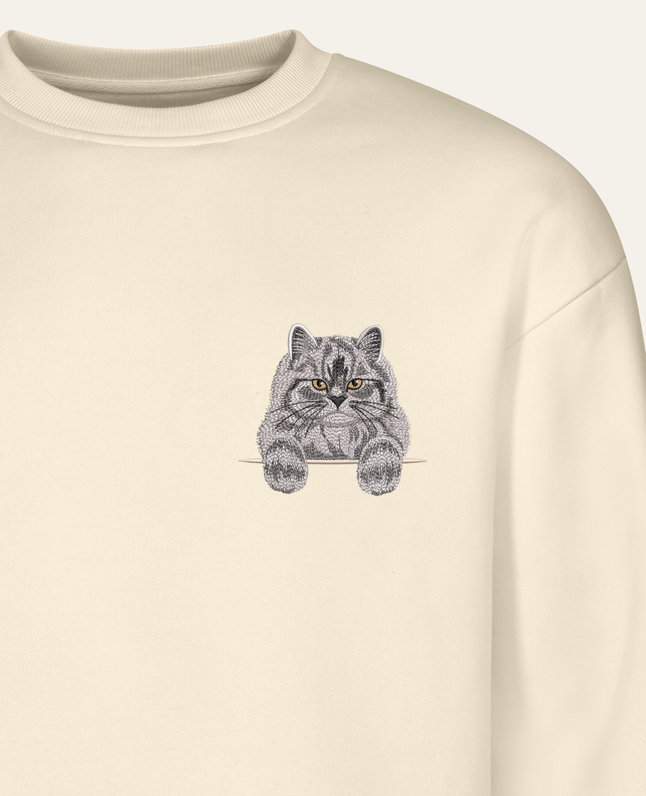 Kot perski – bluza z haftem, piaskowa