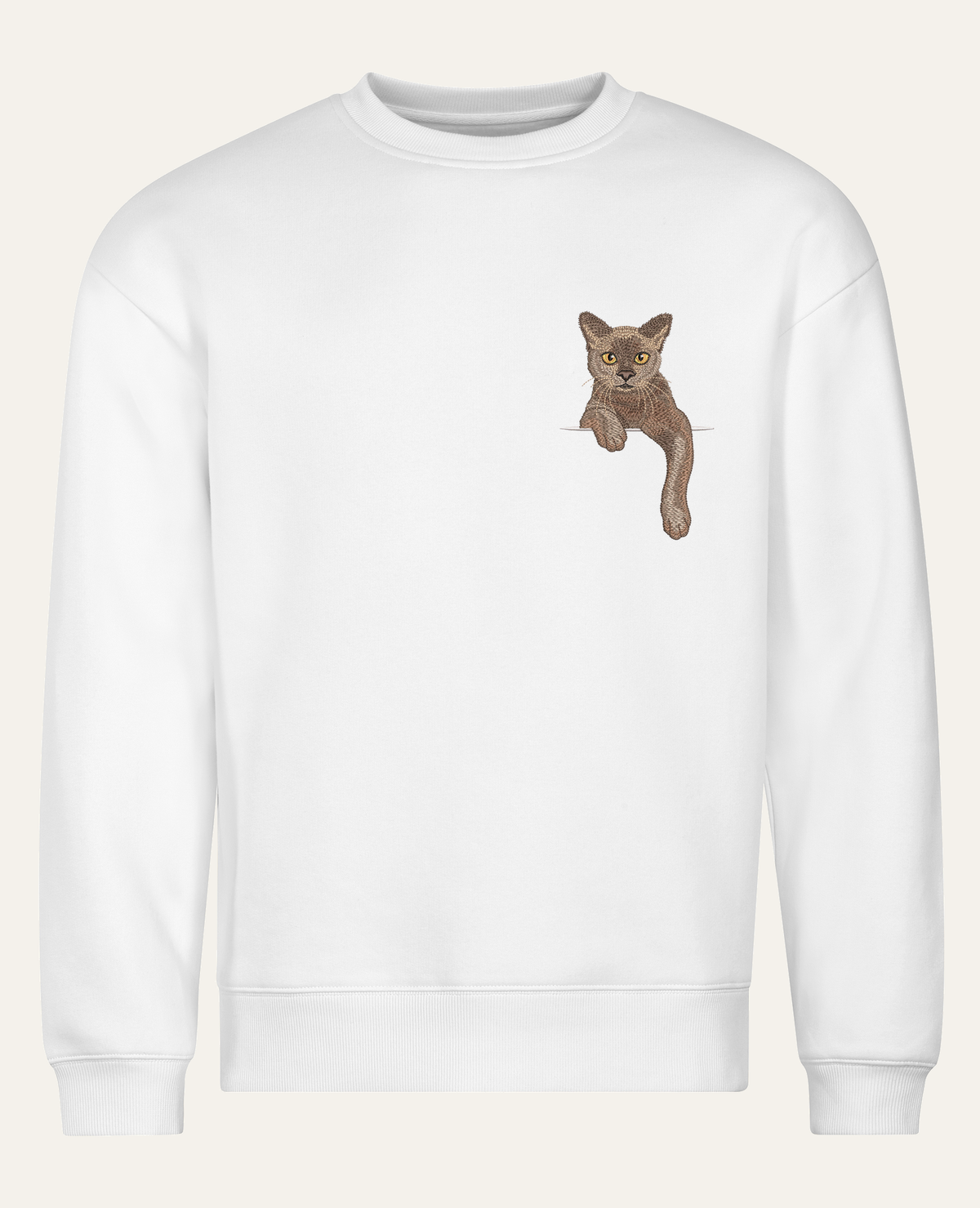 Kot burmański (liliowy) – bluza z haftem, biała