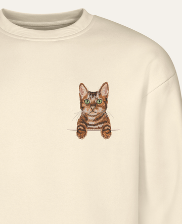Kot bengalski – bluza z haftem, piaskowa
