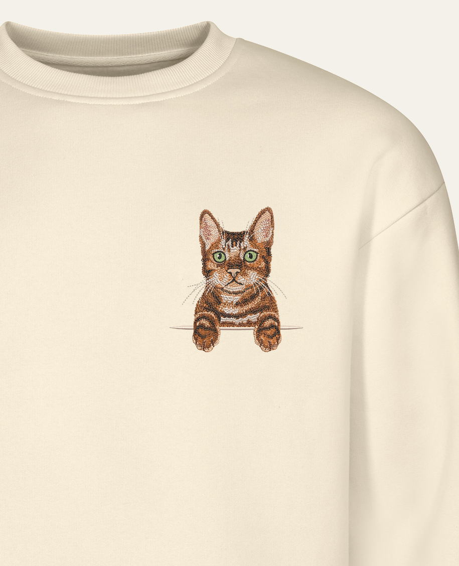 Kot bengalski – bluza z haftem, piaskowa