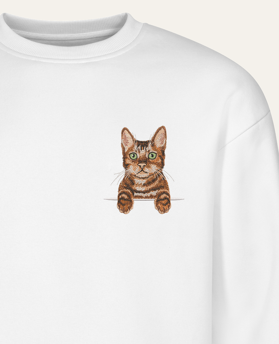 Kot bengalski – bluza z haftem, biała