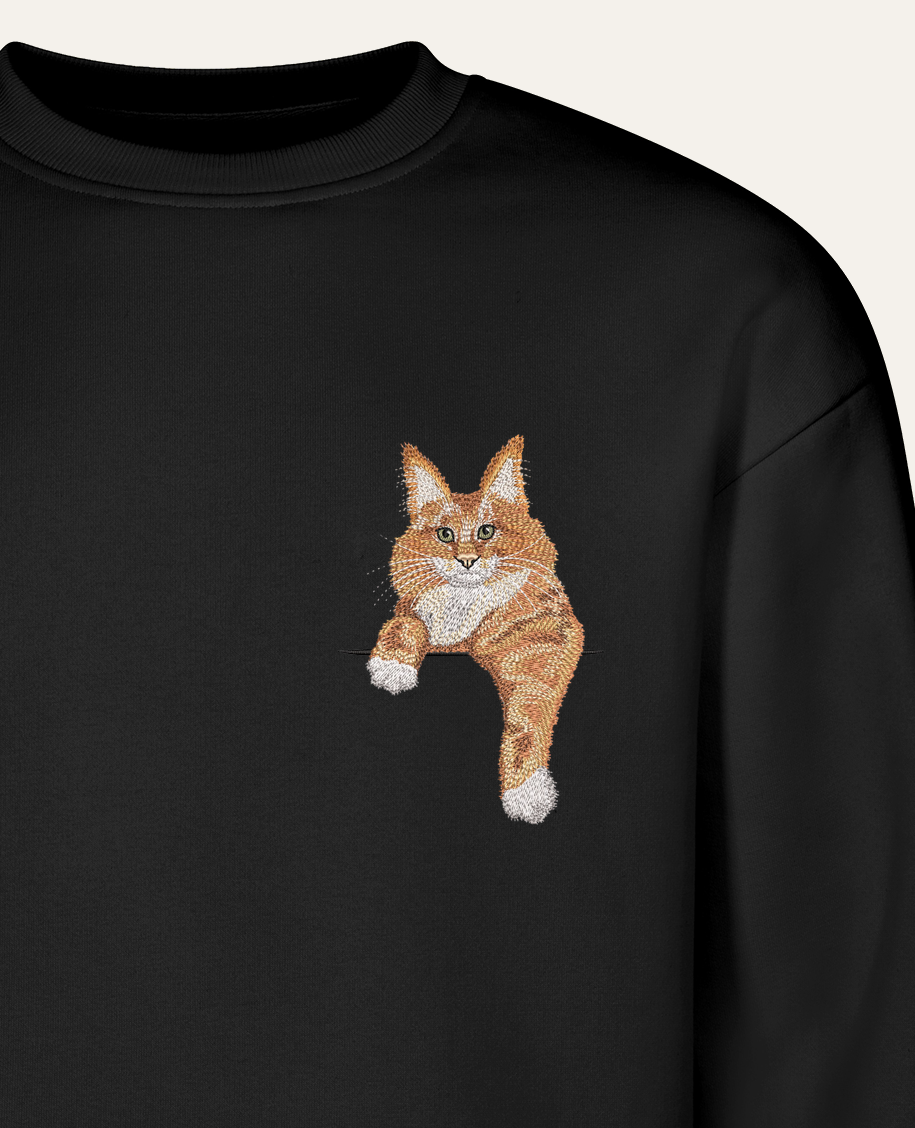 Maine coon (rudy) – bluza z haftem, czarna