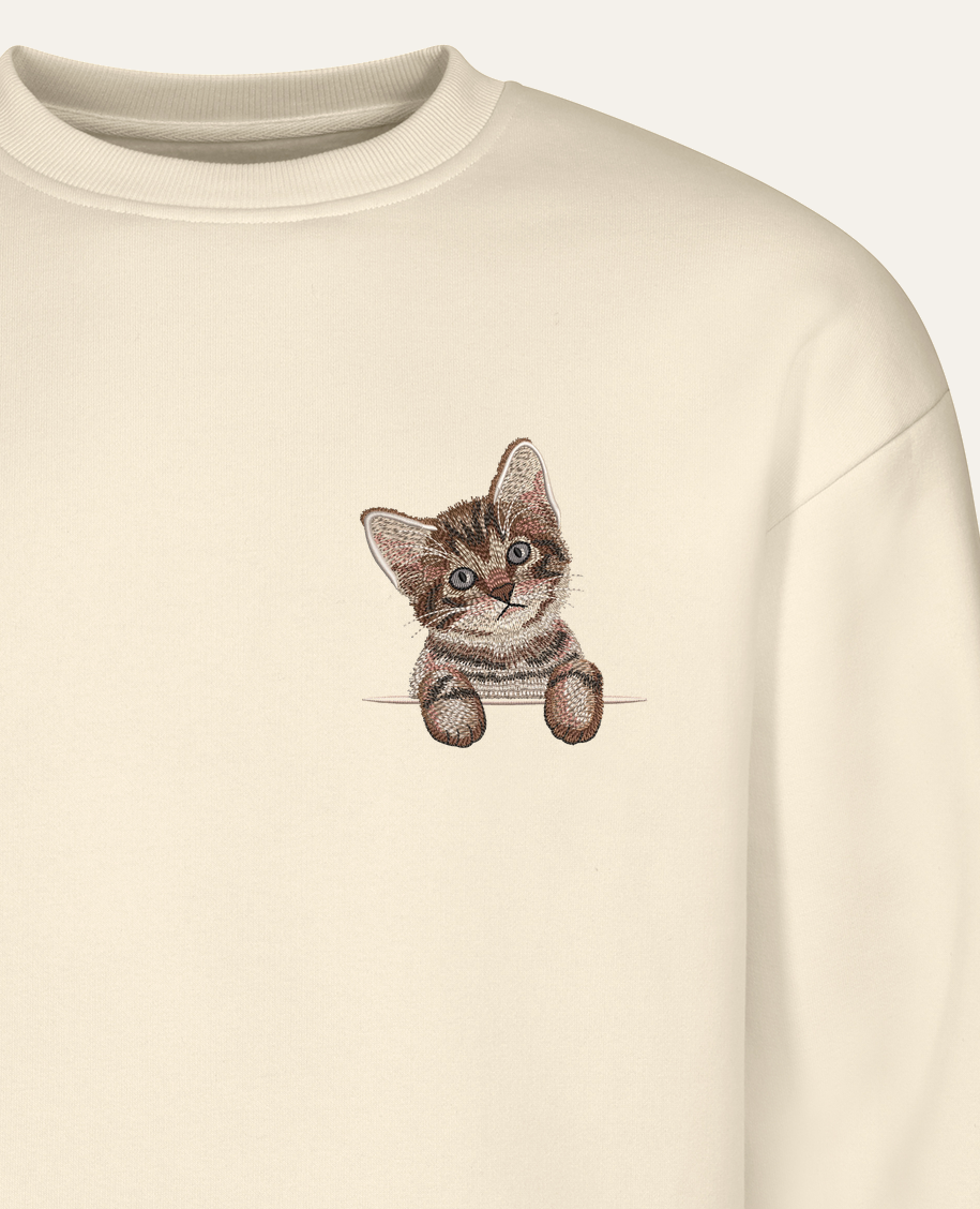 Kotek pręgowany – bluza z haftem, piaskowa