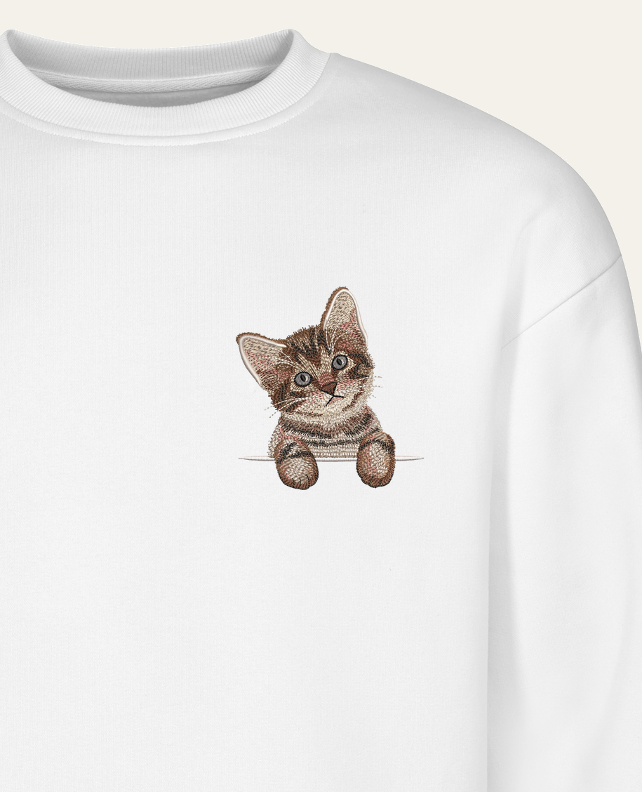 Kotek pręgowany – bluza z haftem, piaskowa