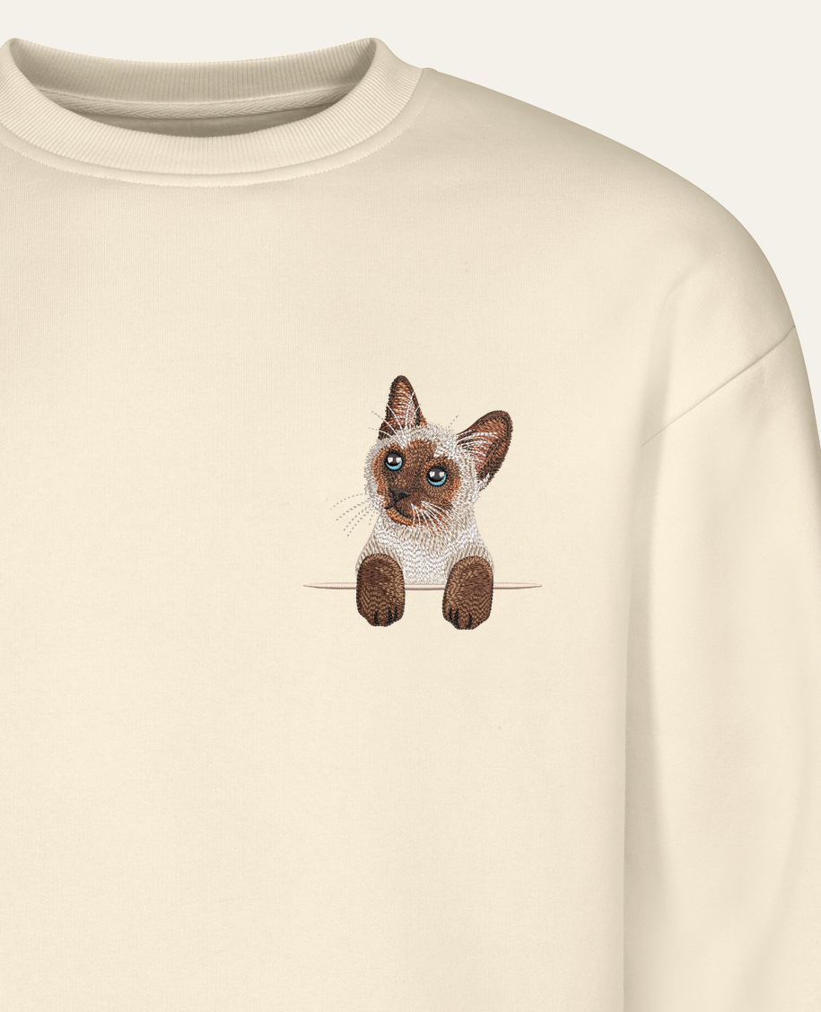 Kot syjamski – bluza z haftem, piaskowa