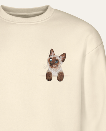 Kot syjamski – bluza z haftem, piaskowa