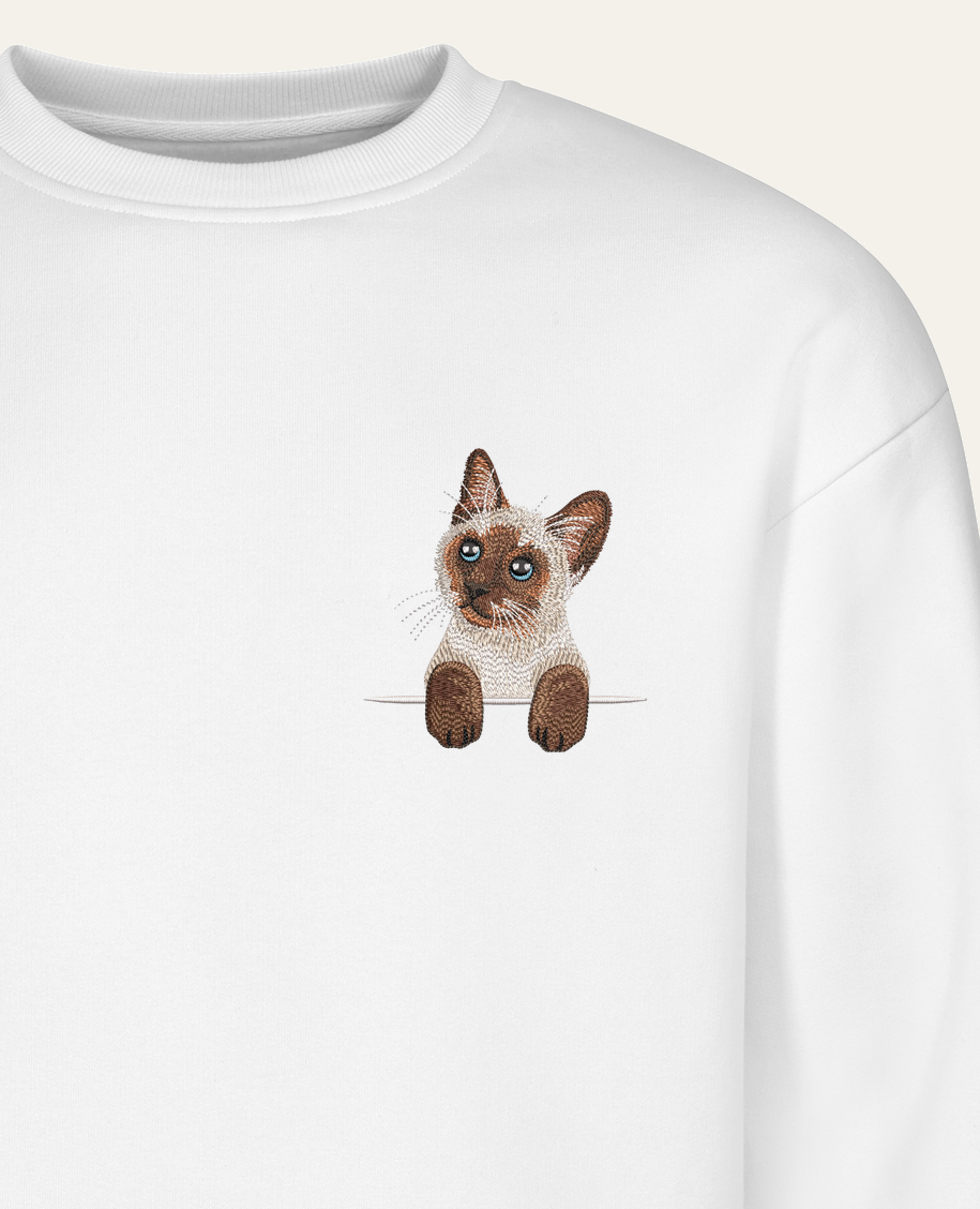 Kot syjamski – bluza z haftem, biała