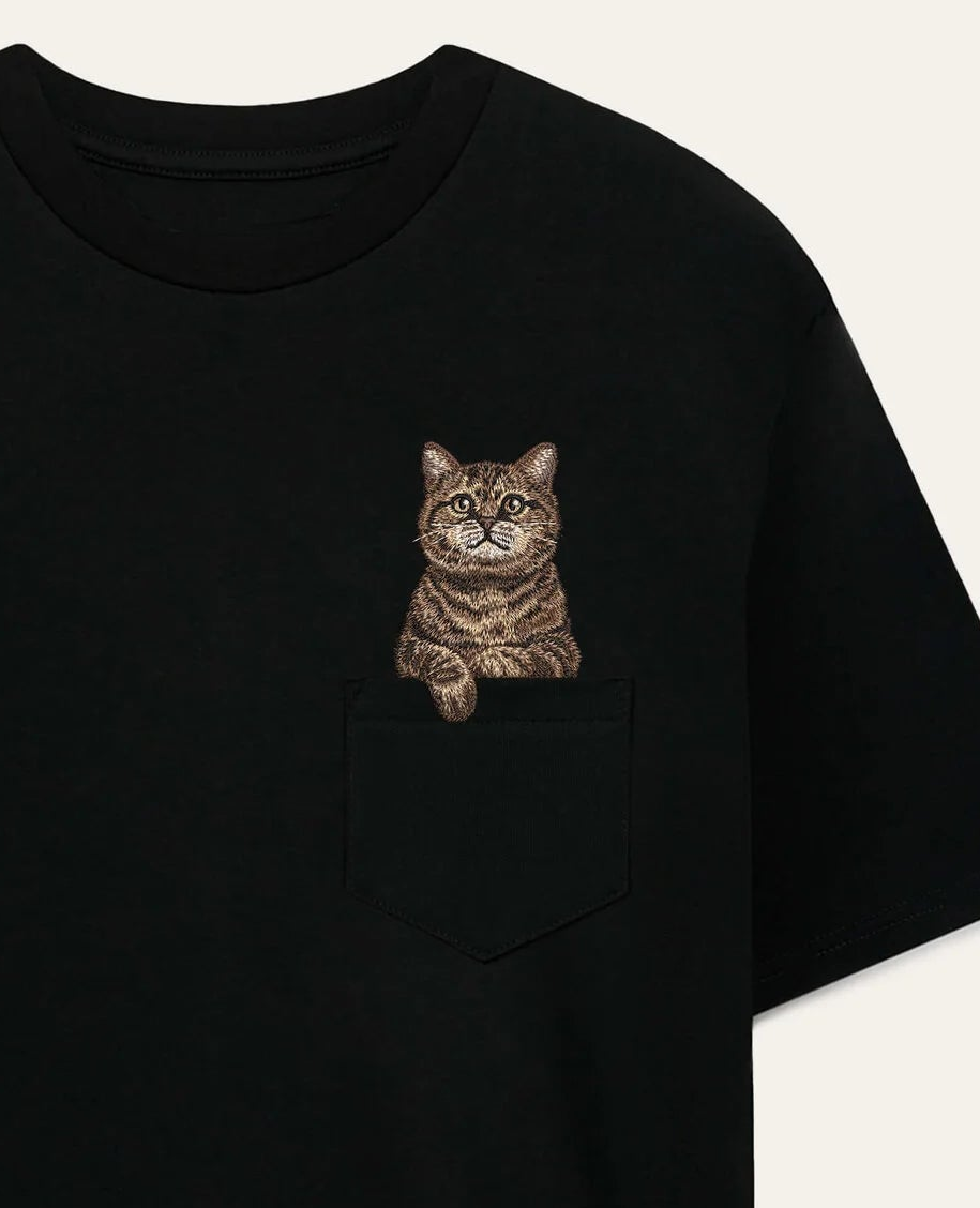 Koszulka z haftem Kot szkocki (tabby) (brązowy)
