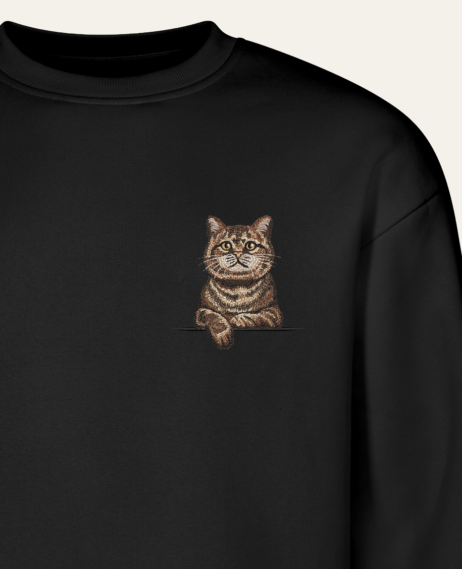Kot szkocki (tabby) (brązowy) – bluza z haftem, czarna