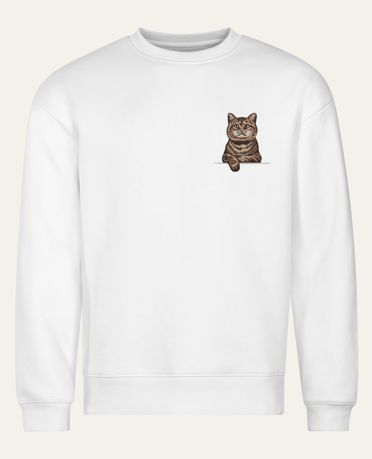 Kot szkocki (tabby) (brązowy) – bluza z haftem, biała