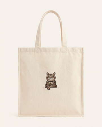 Kot szkocki (tabby) (brązowy) – torba z haftem, piaskowa
