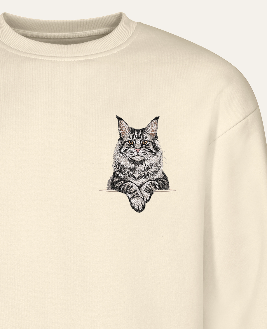 Maine coon (srebrny pręgowany) – bluza z haftem, piaskowa