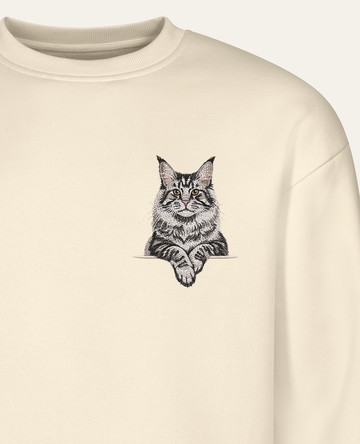 Maine coon (srebrny pręgowany) – bluza z haftem, piaskowa