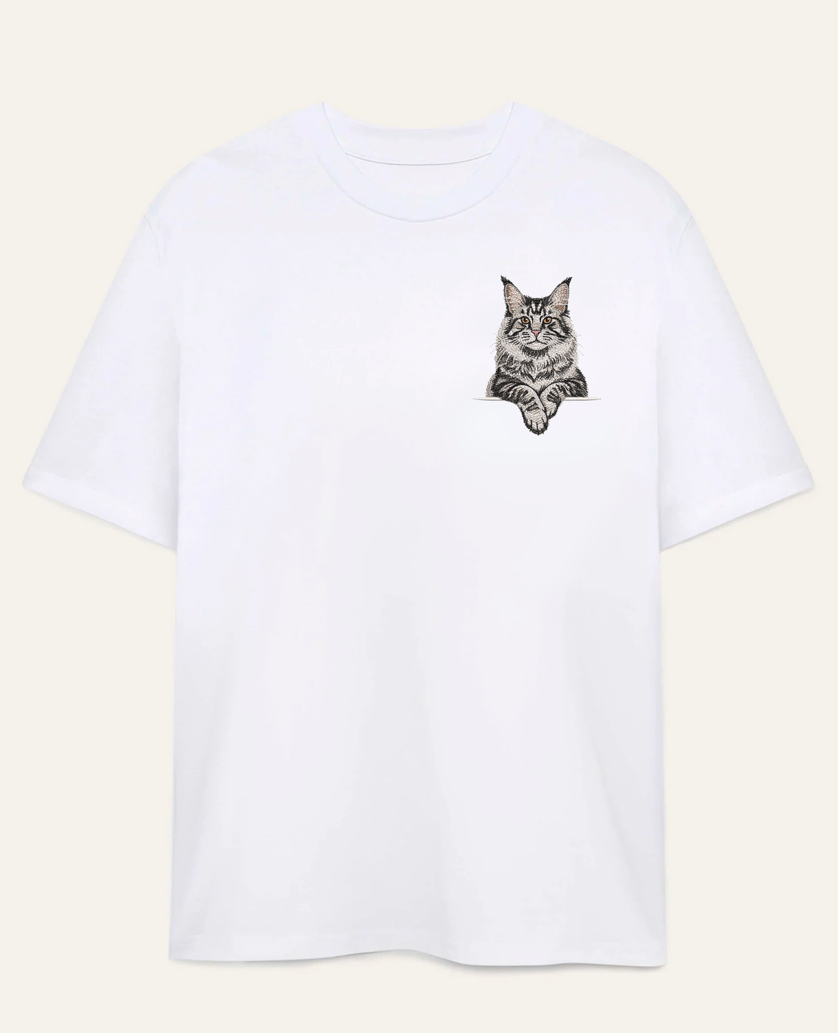 Maine coon (srebrny pręgowany) – koszulka z haftem