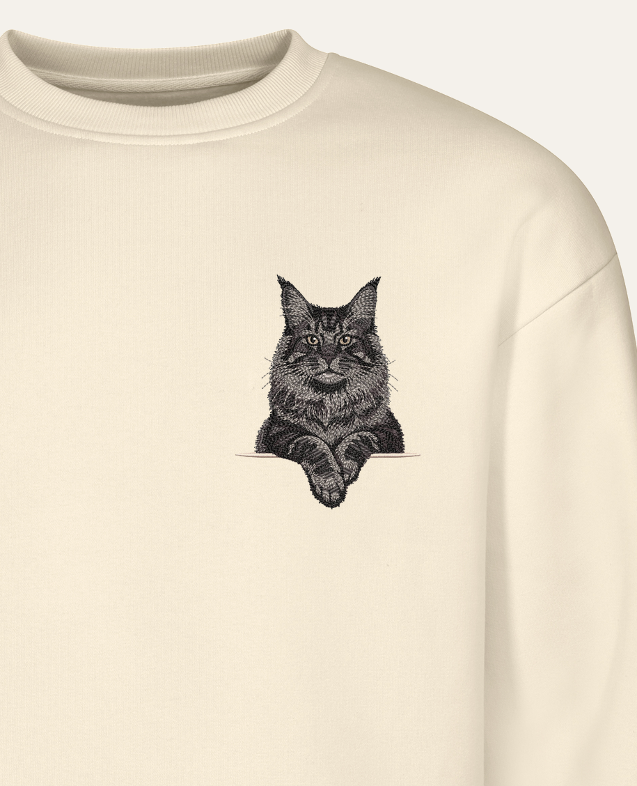 Maine coon (czarny) wzór 2 – bluza z haftem, piaskowa