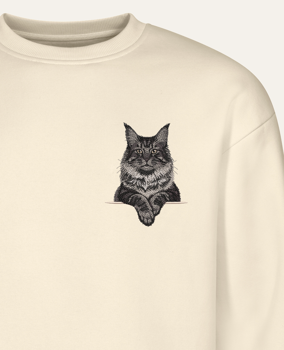 Maine coon (czarny dymny) – bluza z haftem, piaskowa