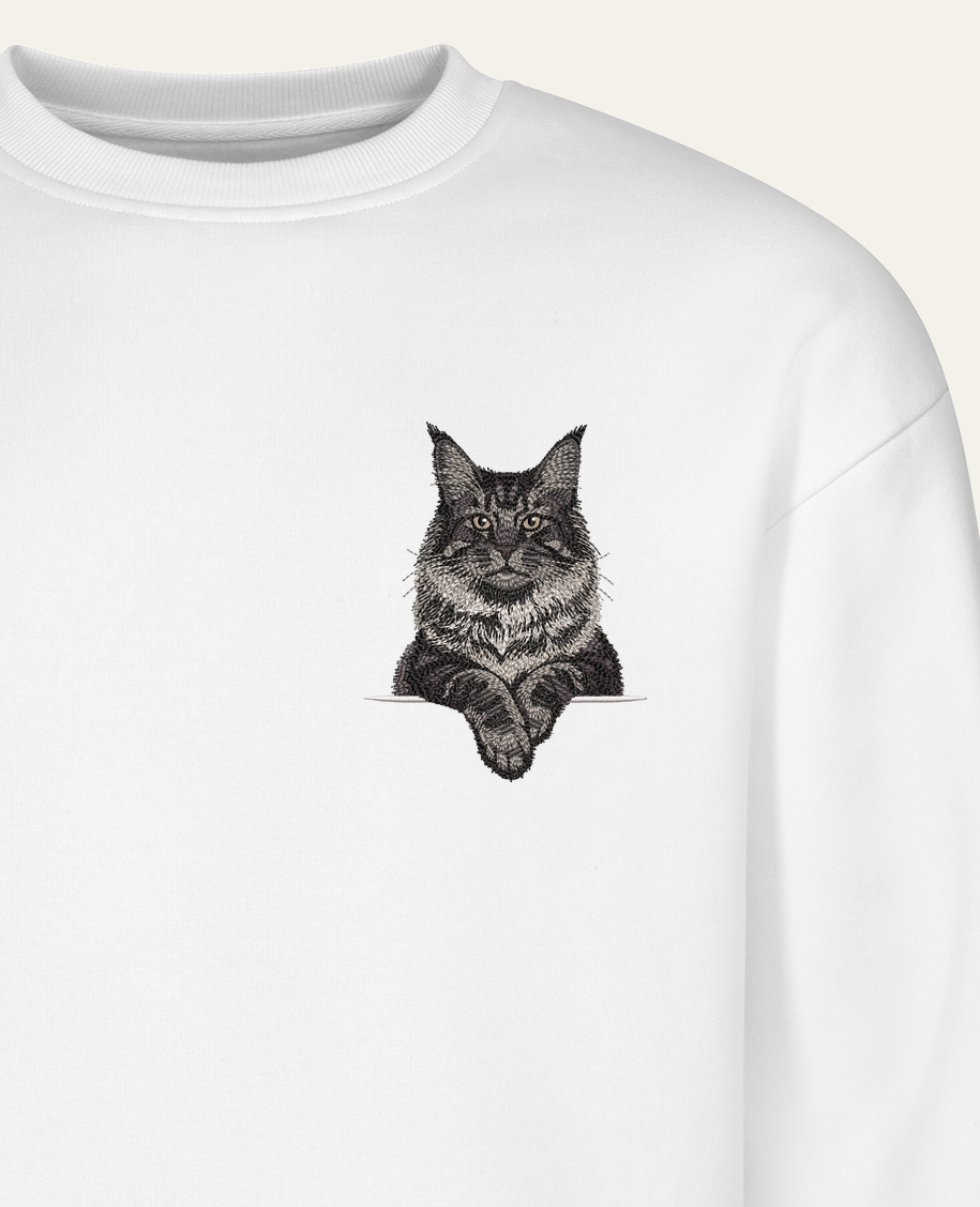 Maine coon (czarny dymny) – bluza z haftem, piaskowa