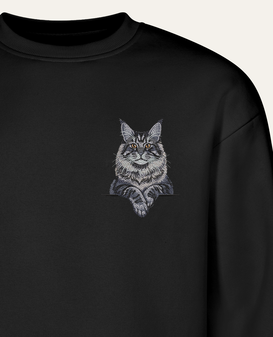 Maine coon (niebieski) – bluza z haftem, czarna