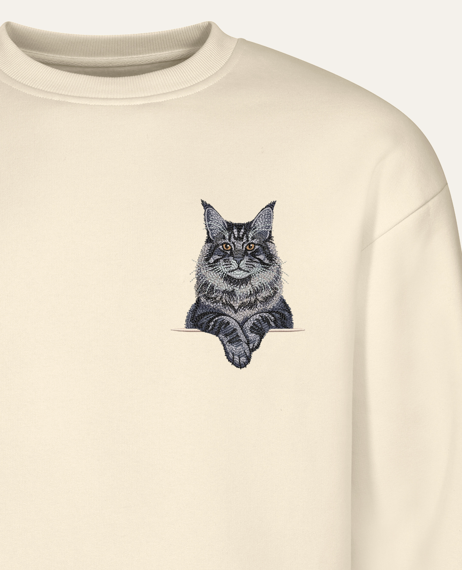 Maine coon (niebieski) – bluza z haftem, piaskowa