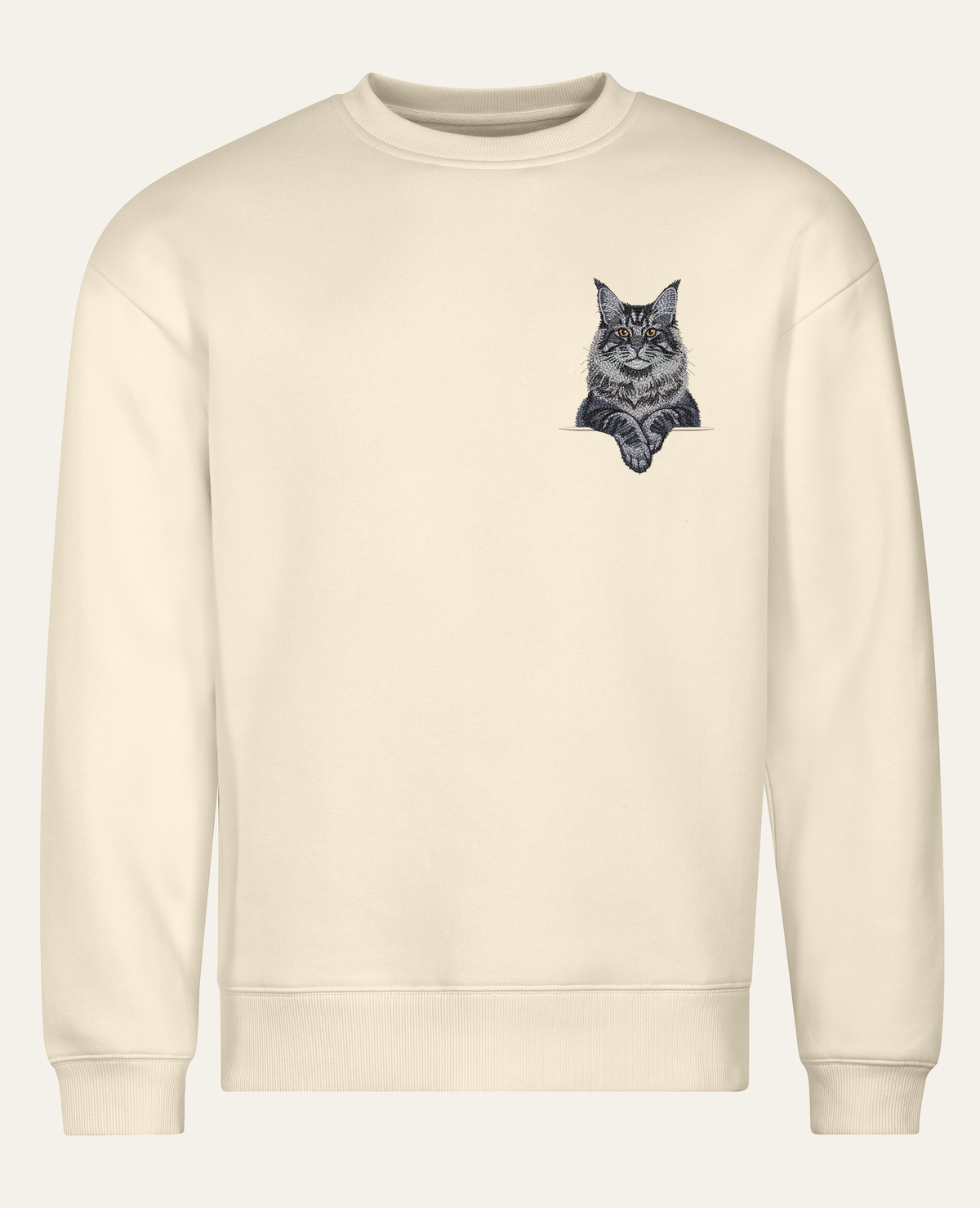 Maine coon (niebieski) – bluza z haftem, piaskowa, cała sylwetka
