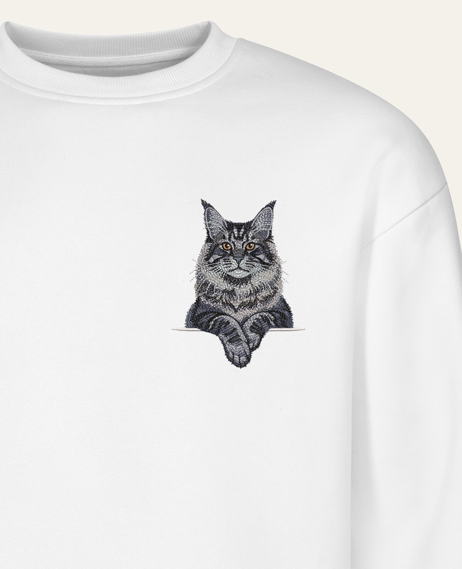 Maine coon (niebieski) – bluza z haftem, biała