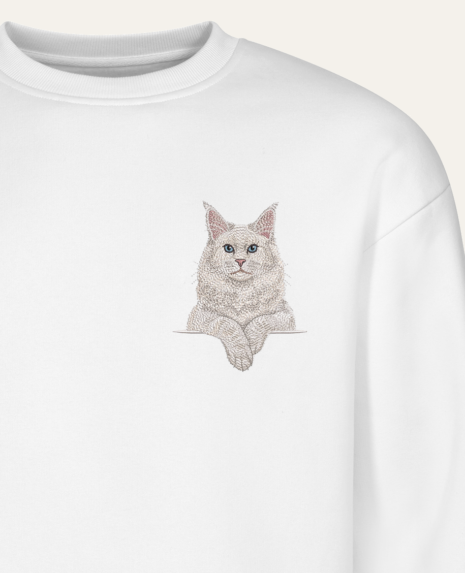 Maine coon (biały) – bluza z haftem, biała