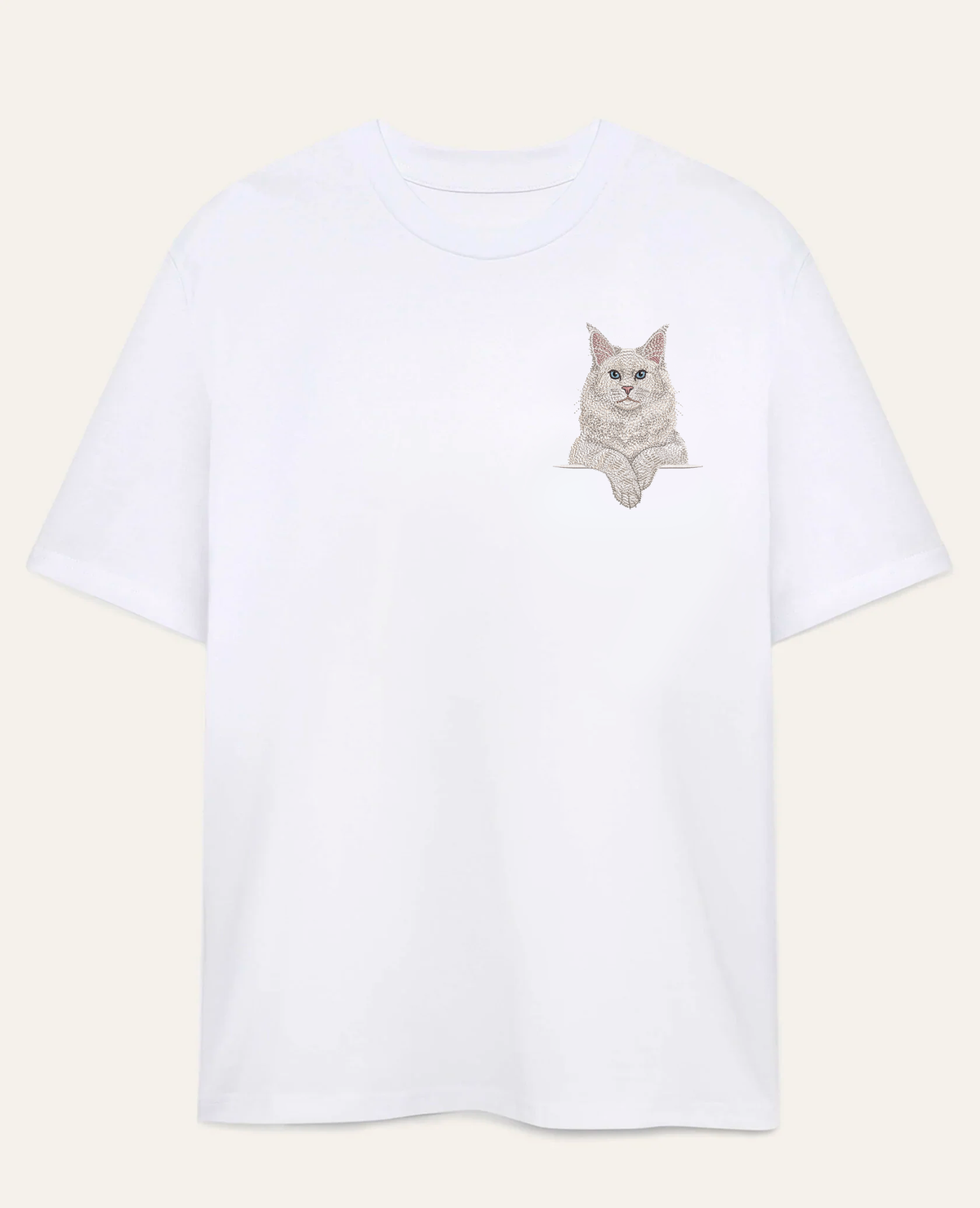 Maine coon (biały) – koszulka z haftem