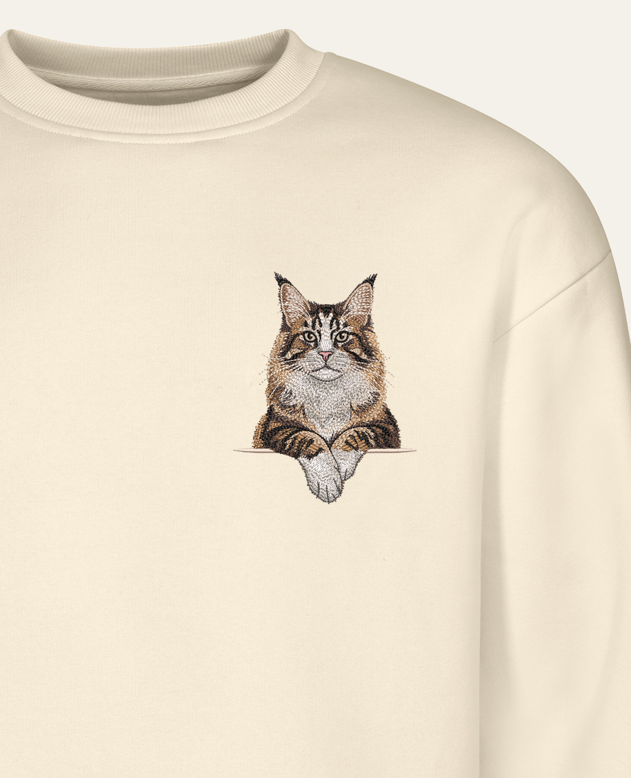 Maine coon (brązowy pręgowany z bielą) – bluza z haftem, piaskowa