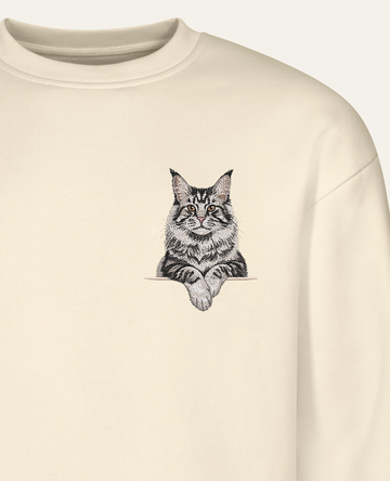 Maine coon (srebrny pręgowany z białymi łapkami) – bluza z haftem, piaskowa