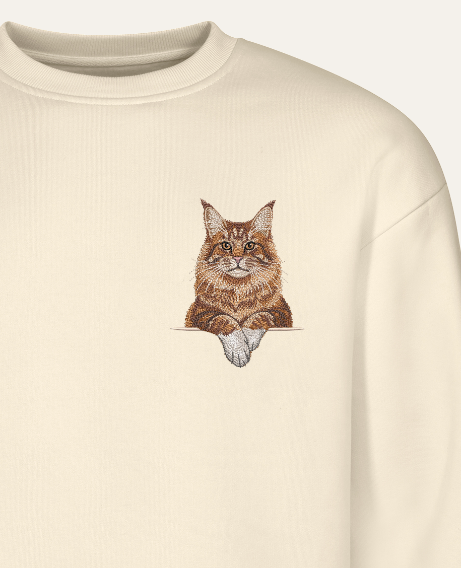 Maine coon (rudy z białymi łapkami) – bluza z haftem, piaskowa