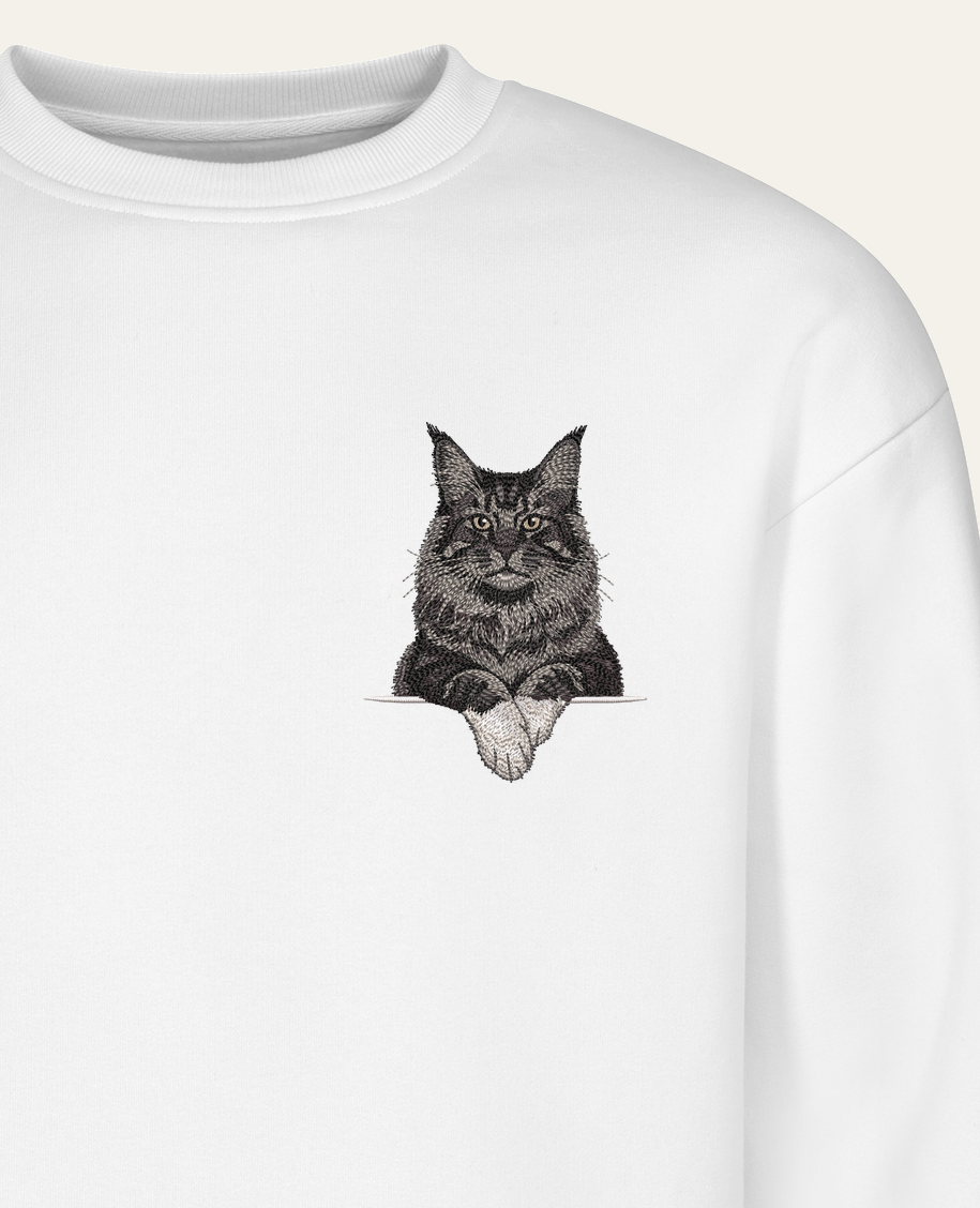 Maine coon (czarny z białymi łapkami) – bluza z haftem, piaskowa