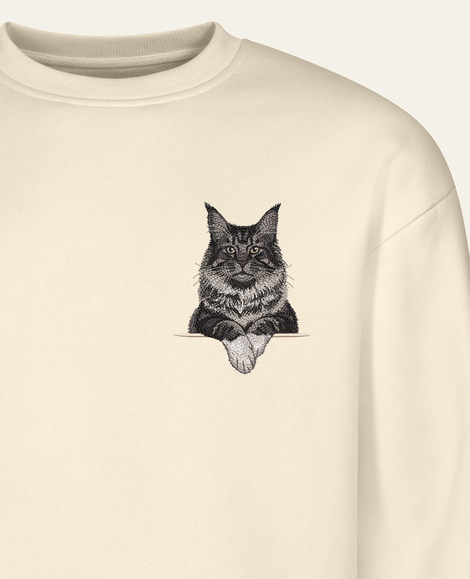 Maine coon (czarny dymny z białymi łapkami) – bluza z haftem, piaskowa